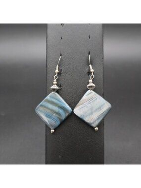 Blue Swirl Square Shell Dangle Earrings A7826